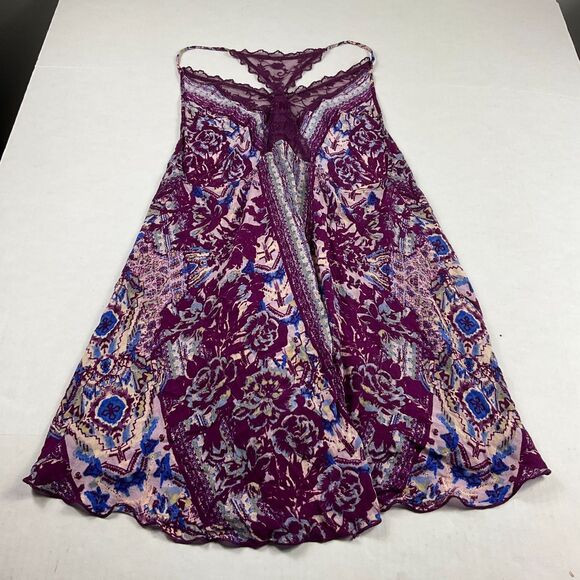 Free People Lace Tank Top  Floral Flowy V-Neck Racerback Boho Festival Shirt S - Picture 9 of 11